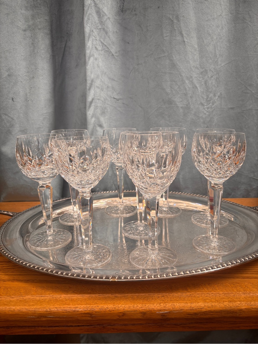 Waterford Crystal Lismore Wine Glasses Goblets Set of 9 Signed Cut Crystal